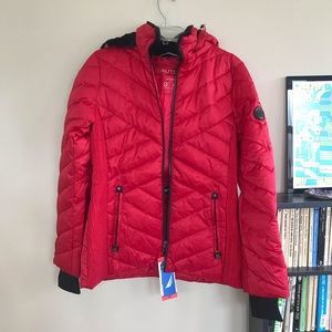 Nautica Water Resistant Hooded Red Puffer Coat M